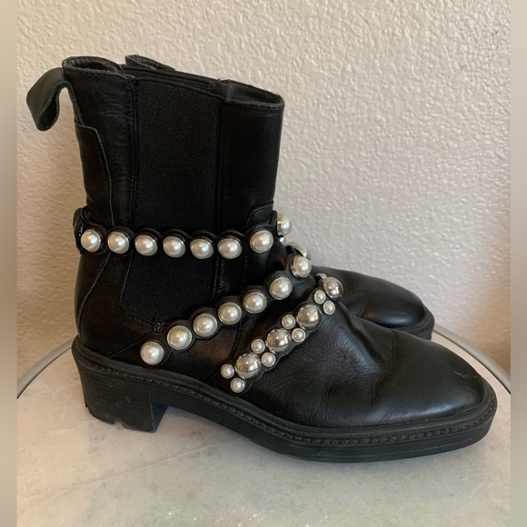 Zara Black Leather Pearl Straps Ankle Boots Block Heel Size 6!! - Picture 9 of 15
